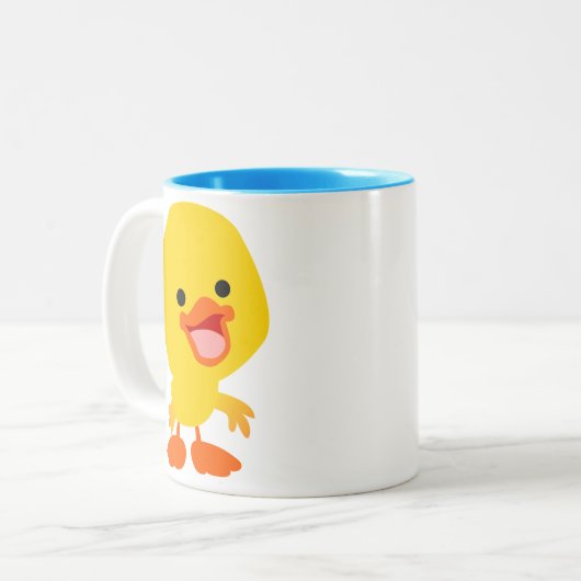 かわいい笑顔の漫画アヒルのマグカップ ツートーンマグカップ (正面左)