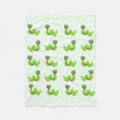 かわいい笑顔の漫画グリーンイエローヘビ フリースブランケット (正面)