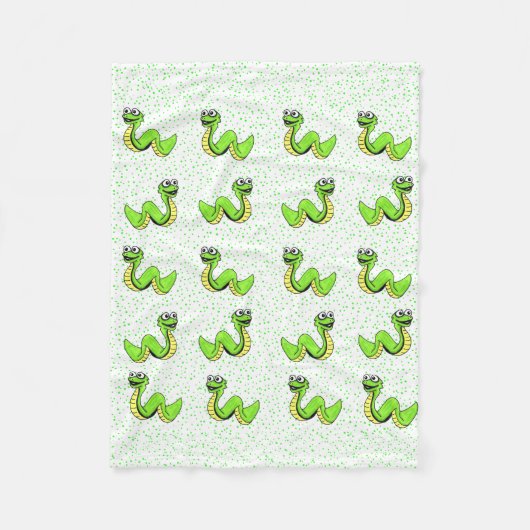 かわいい笑顔の漫画グリーンイエローヘビ フリースブランケット (正面)