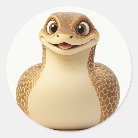 かわいい笑顔の漫画スネークステッカー ラウンドシール (正面)
