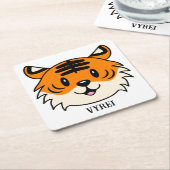 かわいい笑顔の漫画タイガー スクエアペーパーコースター (アングル)