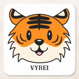 かわいい笑顔の漫画タイガー スクエアペーパーコースター