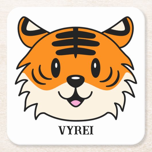 かわいい笑顔の漫画タイガー スクエアペーパーコースター (正面)