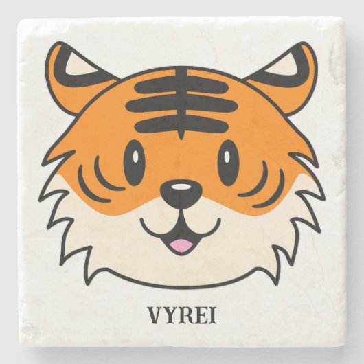 かわいい笑顔の漫画タイガー ストーンコースター (正面)