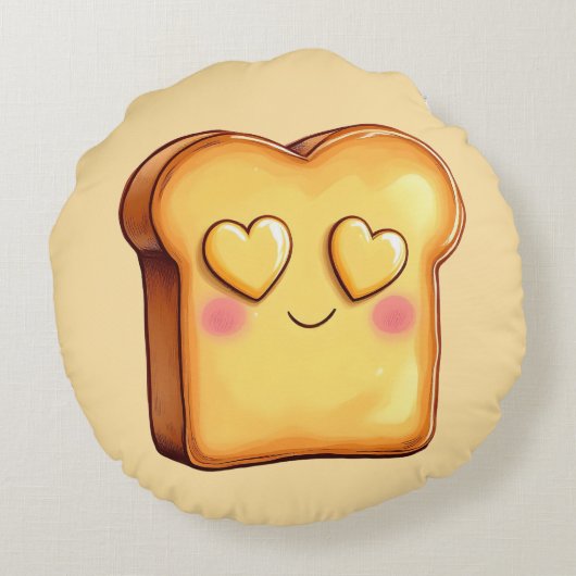 かわいい笑顔の漫画トースト ラウンドクッション (裏面)