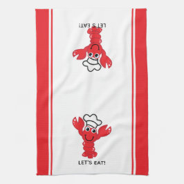 かわいい笑顔の漫画レッドロブスター キッチンタオル