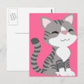 かわいい笑顔の灰色のタビー猫 ポストカード (正面/裏面)