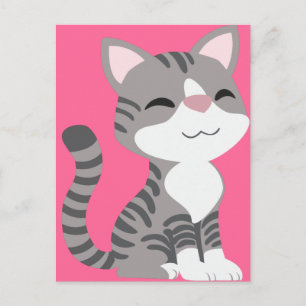 かわいい笑顔の灰色のタビー猫 ポストカード