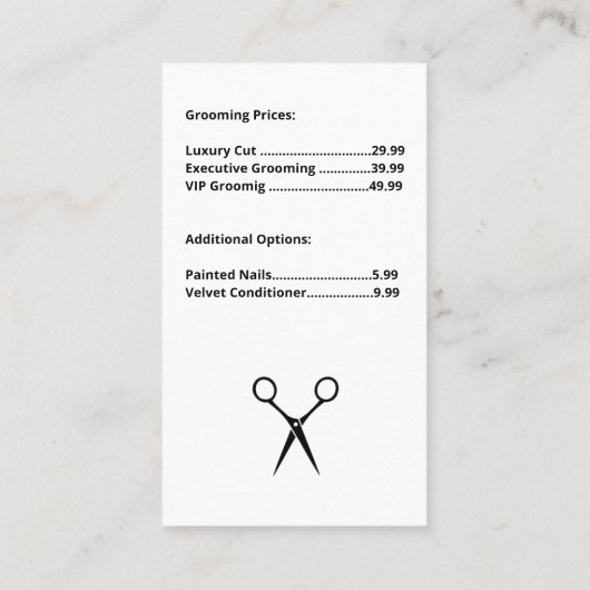 かわいい笑顔の犬が手入れ 名刺 (裏面)