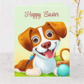 かわいい笑顔の犬 カード (黄色い花)