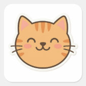 かわいい笑顔の猫顔ステッカー – かわいい漫画sty スクエアシール (正面)