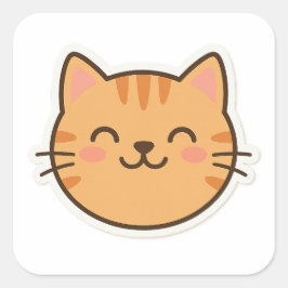 かわいい笑顔の猫顔ステッカー – かわいい漫画sty スクエアシール