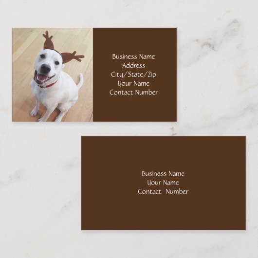 かわいい笑顔の白いトナカイの犬の茶色のクリスマス 名刺 (正面/裏面)