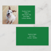 かわいい笑顔の白いトナカイ犬グリーンクリスマス 名刺 (正面/裏面)