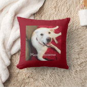 かわいい笑顔の白い子犬クリスマスレッド クッション (ブランケット)