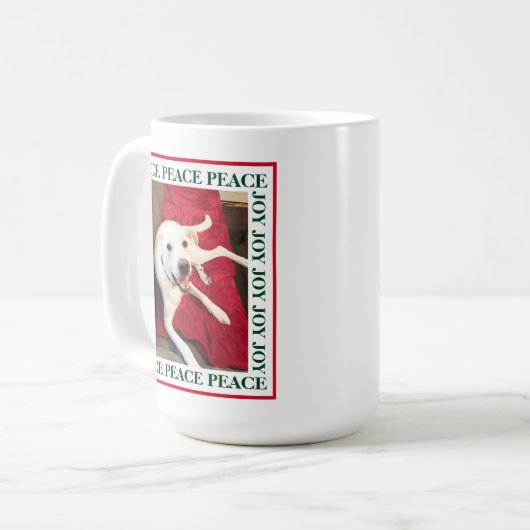 かわいい笑顔の白い犬の平和の喜び1写真クリスマス コーヒーマグカップ (正面左)