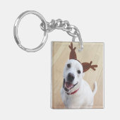 かわいい笑顔の白トナカイ子犬のクリスマス キーホルダー (正面左)