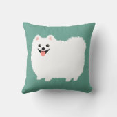 かわいい笑顔の白ポメラニア犬ハッピーフワフワ犬 クッション (裏面)