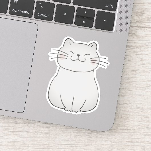 かわいい笑顔の白猫スケッチ漫画 シール (詳細)