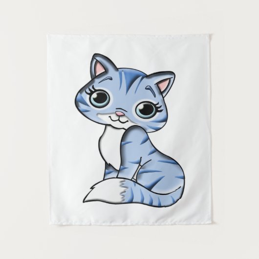 かわいい笑顔の空の青い子猫と青い目。 タペストリー (正面)