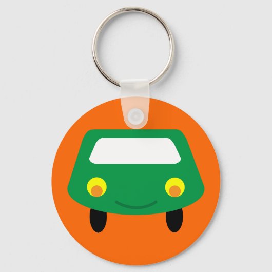 かわいい笑顔の緑の漫画の車のキーチェーン キーホルダー (正面)