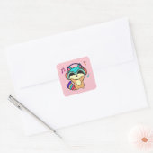 かわいい笑顔の赤ちゃんアライグマ ヘッドホン スクエアシール (封筒)