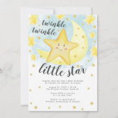 かわいい笑顔の金ゴールドがキラキラ輝く小さな星の赤ちゃんシャワー 招待状 (正面)