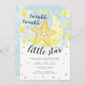 かわいい笑顔の金ゴールドがキラキラ輝く小さな星の赤ちゃんシャワー 招待状 (正面/裏面)