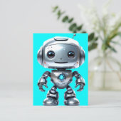 かわいい笑顔の銀玩具ロボット ポストカード (スタンド正面)