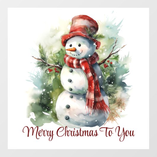 かわいい笑顔の雪だるまウィンドウにしがみつく ウィンドウサイン (シート)