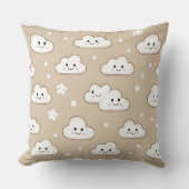 かわいい笑顔の雲と星のベージュ クッション (正面)