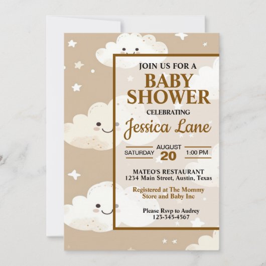 かわいい笑顔の雲ベビーシャワー招待状 招待状 (正面)
