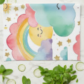 かわいい笑顔の雲 太陽 虹 キッチンタオル (折り畳み)