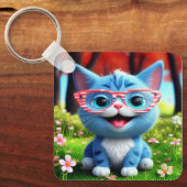 かわいい笑顔の青い子猫55665 キーホルダー (正面)
