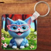 かわいい笑顔の青い子猫55665 キーホルダー (裏面)