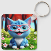 かわいい笑顔の青い子猫55665 キーホルダー (裏面)