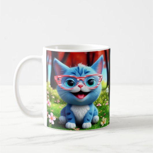 かわいい笑顔の青い子猫55665 コーヒーマグカップ (左)