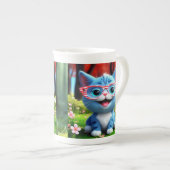かわいい笑顔の青い子猫55665 ボーンチャイナマグカップ (正面右)