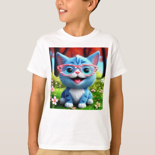 かわいい笑顔の青い子猫55665 Tシャツ (正面)