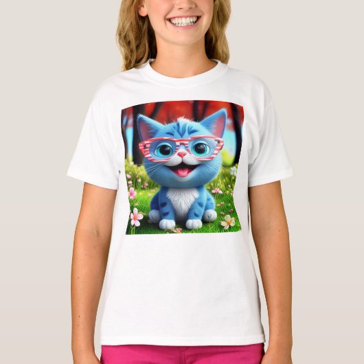 かわいい笑顔の青い子猫55665 Tシャツ (正面)