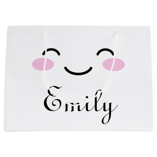 かわいい笑顔の顔カスタム漫画のベビーシャワー ラージペーパーバッグ (正面)