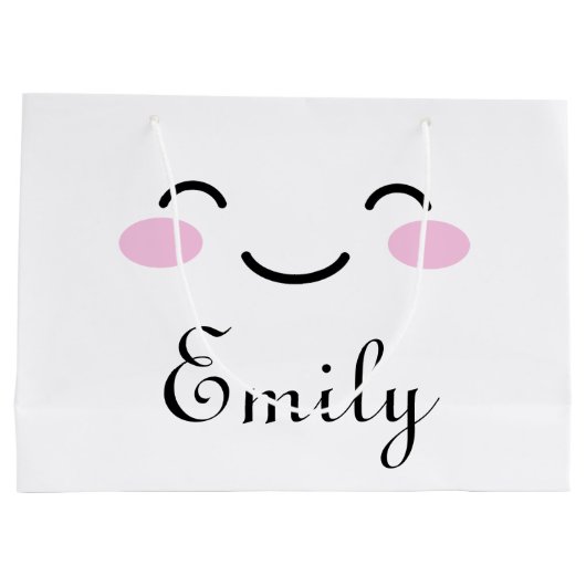 かわいい笑顔の顔カスタム漫画のベビーシャワー ラージペーパーバッグ (裏面)