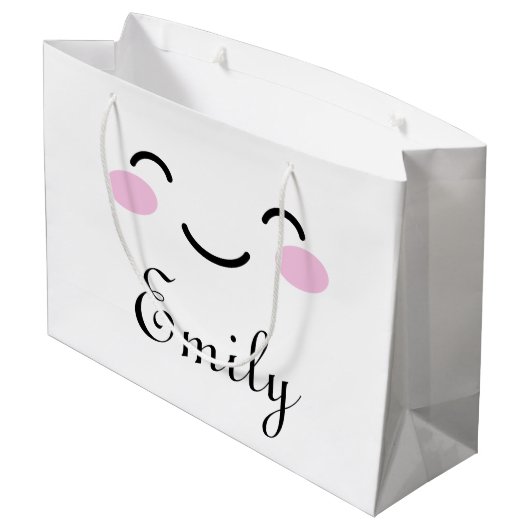 かわいい笑顔の顔カスタム漫画のベビーシャワー ラージペーパーバッグ (裏面アングル)