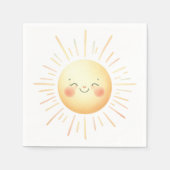 かわいい笑顔の黄色の水色サンシャインおもしろい子供 スタンダードカクテルナプキン (正面)