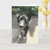 かわいい笑顔の黒い幸せな犬 カード (黄色い花)