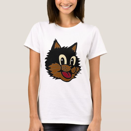 かわいい笑顔の黒猫と茶色いけな猫 Tシャツ (正面)
