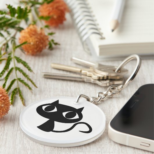 かわいい笑顔の黒猫キーチェーン キーホルダー (正面右)