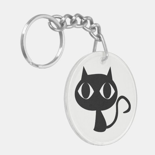 かわいい笑顔の黒猫キーチェーン キーホルダー (正面左)