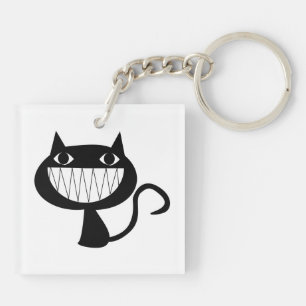 かわいい笑顔の黒猫ハロウィンキーチェーン キーホルダー