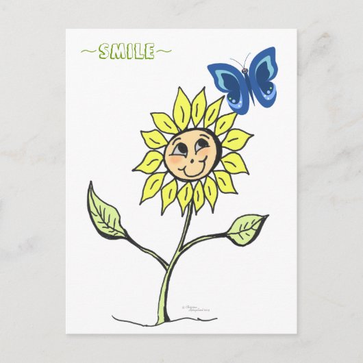かわいい笑顔ひまわり蝶はがき ポストカード (正面)